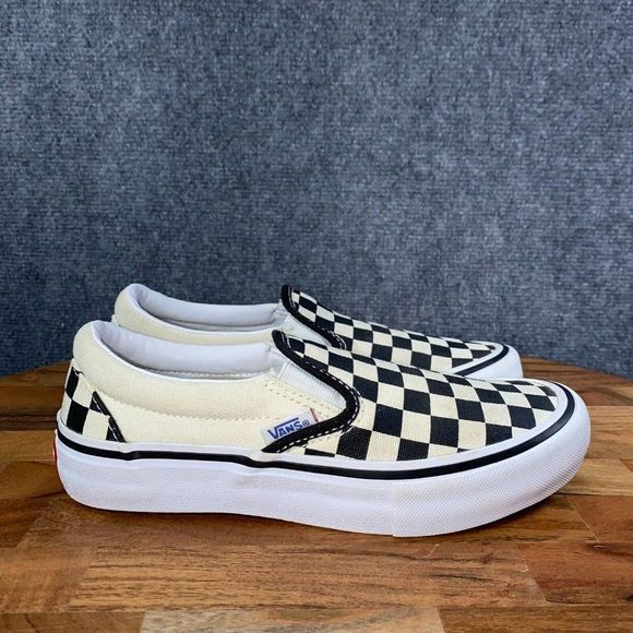 Vans Other - Vans Slip On Pro Youth 3.5 Shoes White Black Checkerboard Skateboarding Sneakers